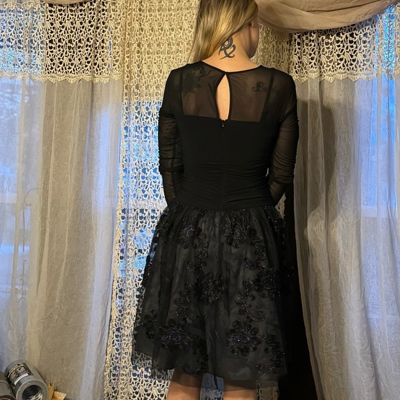 Brand new SLnY black flower imprint dress size 6 vintage - Picture 10 of 12